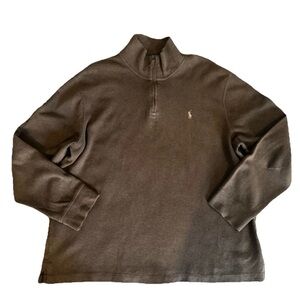 Men's Polo Ralph Lauren 100% Cotton Brown Estate Rib 1/4 Zip Sweater XL